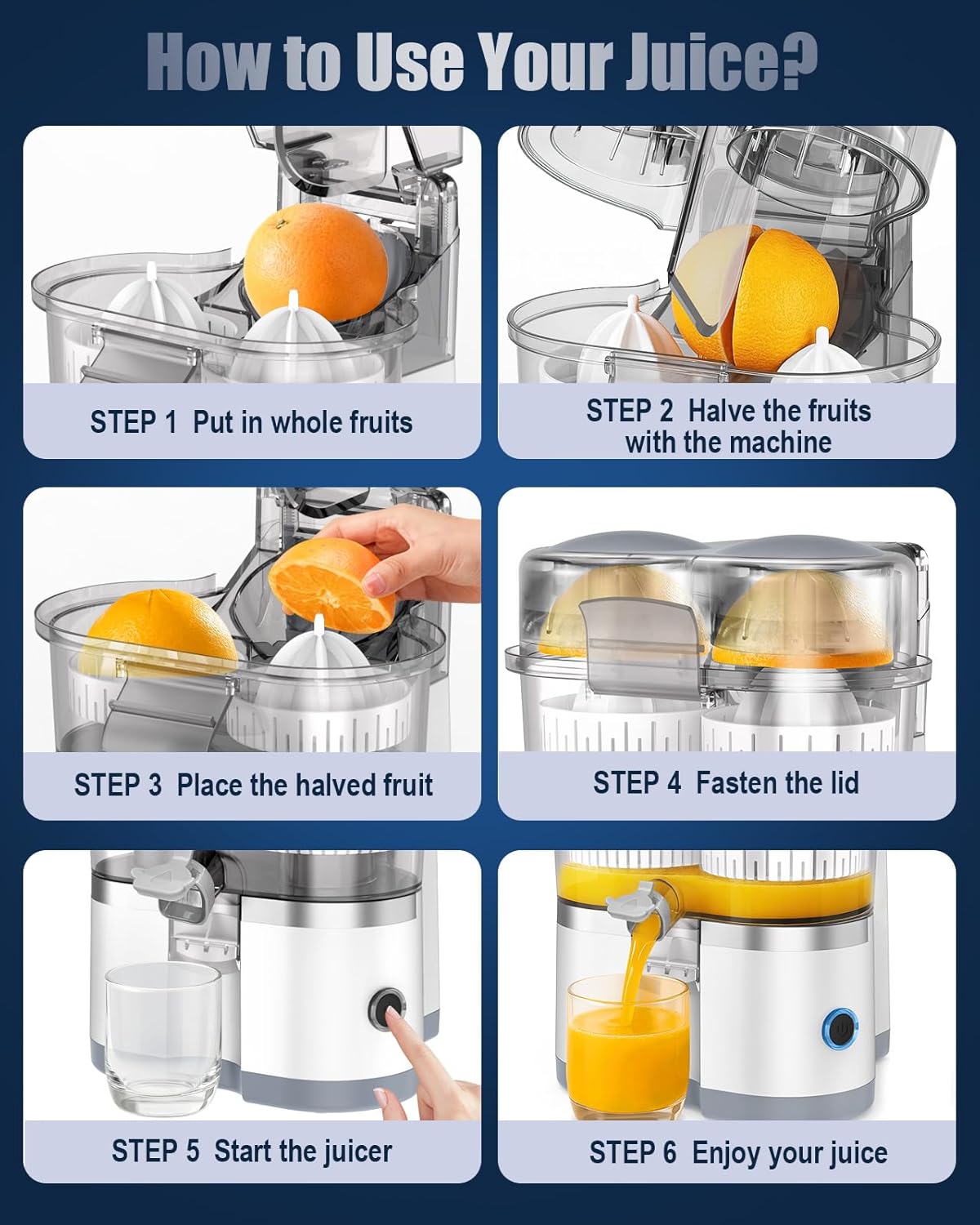 Electric Juicer Machines with Double Head and Built-in Fruit Cutter, Fast Citrus Juicer for Oranges, Lemons, Limes & Grapefruits, Powerful Lemon Juicer for Home, Kitchen and Daily Fresh Drinks