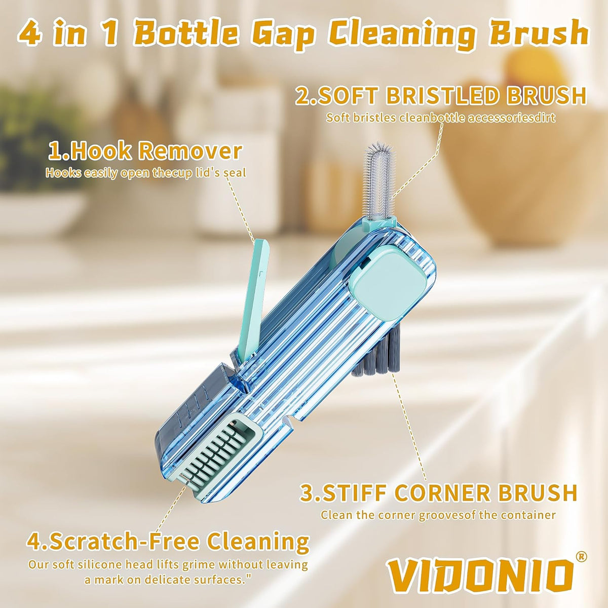 4 in 1 Cup Lid Gap Cleaning Brush Set,Multifunctional Crevice Cleaning Brush for Bottle,Multipurpose Bottle Cleaner with Compact Design Tiny Silicone Cup Holder Cleaner Tool,Kitchen Gadgets